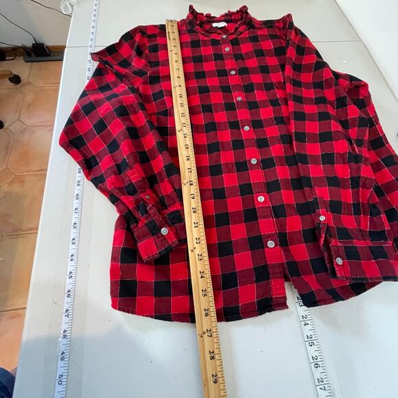 J. CREW Red Black Buffalo Check Plaid Pattern Button Down Womens XL Christmas - Picture 12 of 13